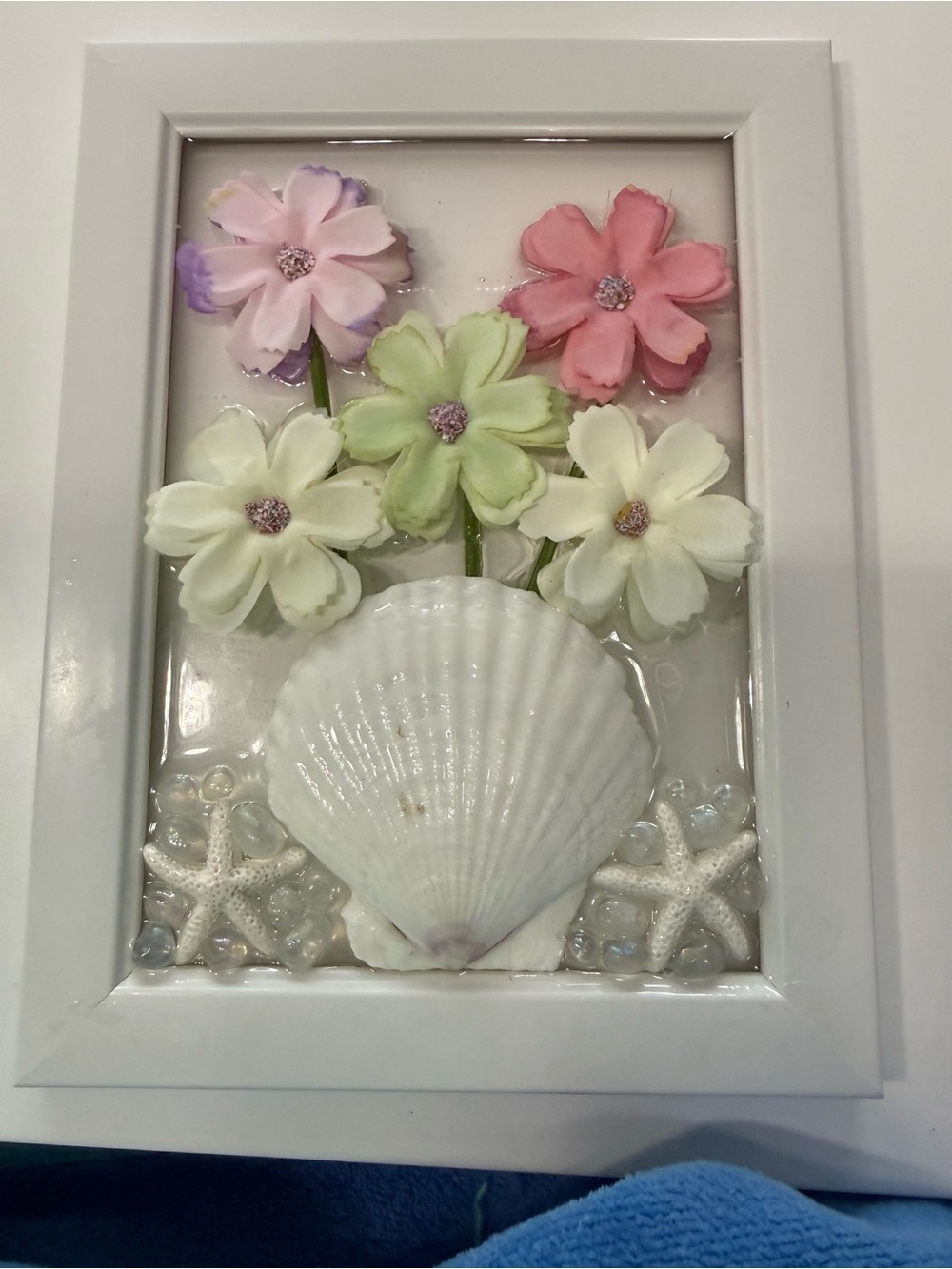 Framed Seashell & Pastel Flower Resin Wall Art